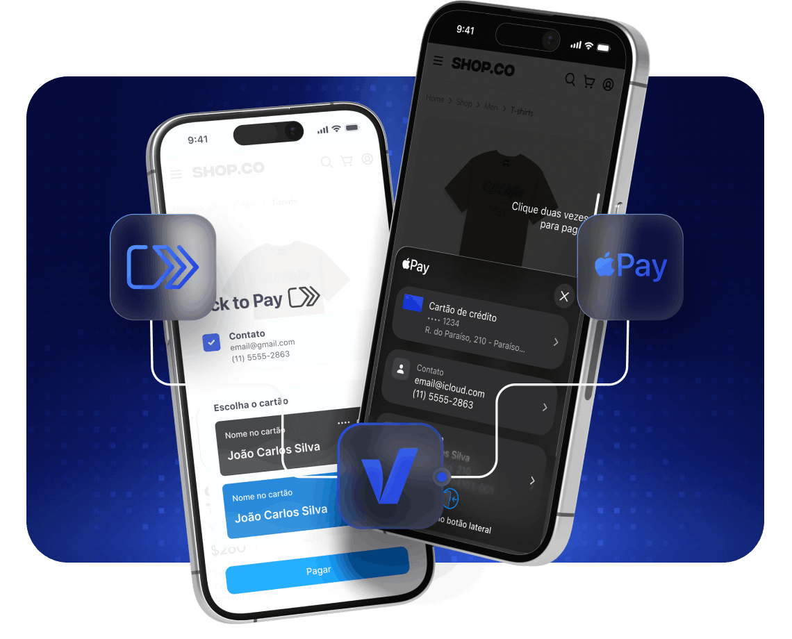 Interface de checkout com Apple Pay e Click to Pay